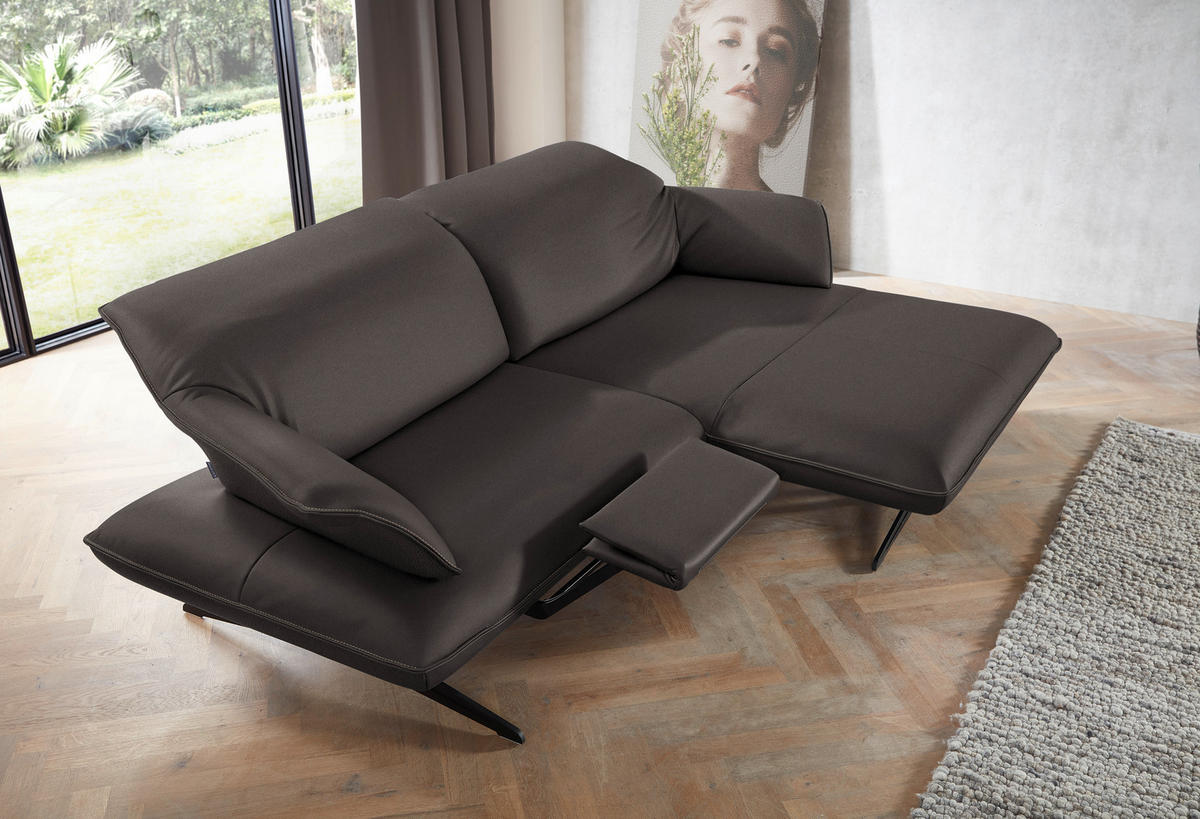 ECKSOFA in Echtleder Dunkelbraun  - Dunkelbraun/Beige, Design, Leder/Metall (252/169cm) - Koinor