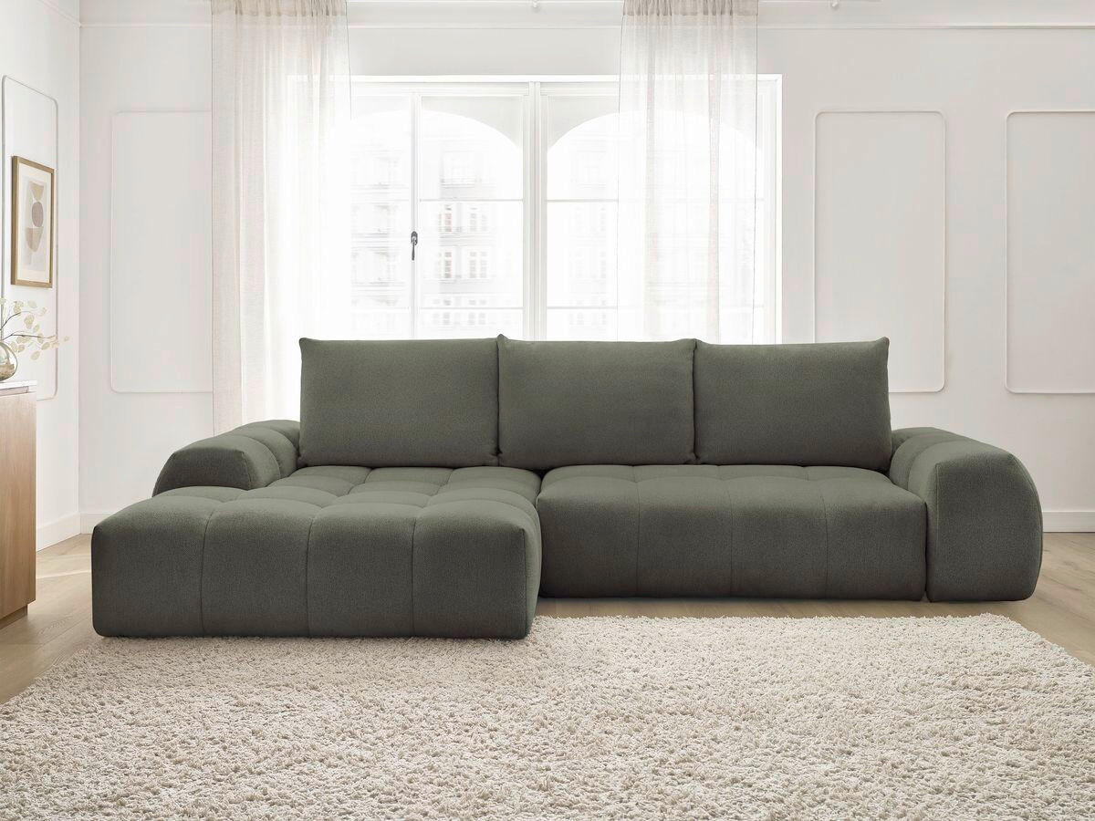 ECKSCHLAFSOFA EVEREST  mit Rücken echt, Armteil links, Armteil rechts Flachgewebe Grün  - Schwarz/Grün, MODERN, Kunststoff/Textil (180/318cm) - Livetastic