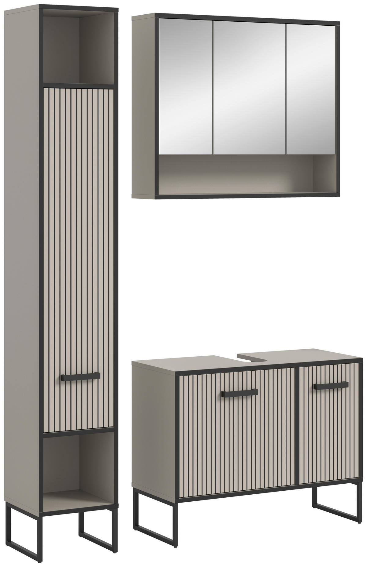 BADEZIMMER 3-teilig  in 110 cm  - Kaschmir/Schwarz, MODERN, Holzwerkstoff/Metall (110cm) - MID.YOU