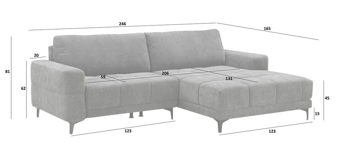 ECKSOFA Dunkelgrau Mikrofaser  - Dunkelgrau/Schwarz, MODERN, Textil/Metall (246/165cm) - MID.YOU