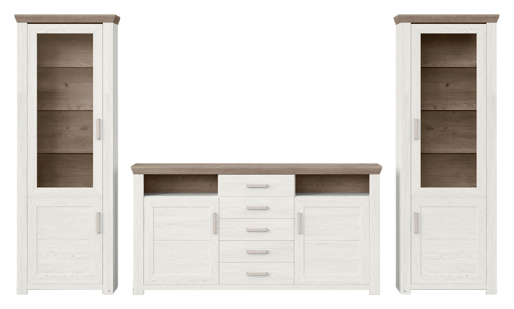 WOHNWAND  in Weiß, Eichefarben  310/206,6/51,2 cm  - Eichefarben/Weiß, Design, Glas/Holzwerkstoff (310/206,6/51,2cm) - SetOne by Musterring