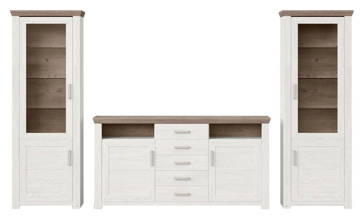 WOHNWAND  in Weiß, Eichefarben  310/206,6/51,2 cm  - Eichefarben/Weiß, Design, Glas/Holzwerkstoff (310/206,6/51,2cm) - SetOne by Musterring