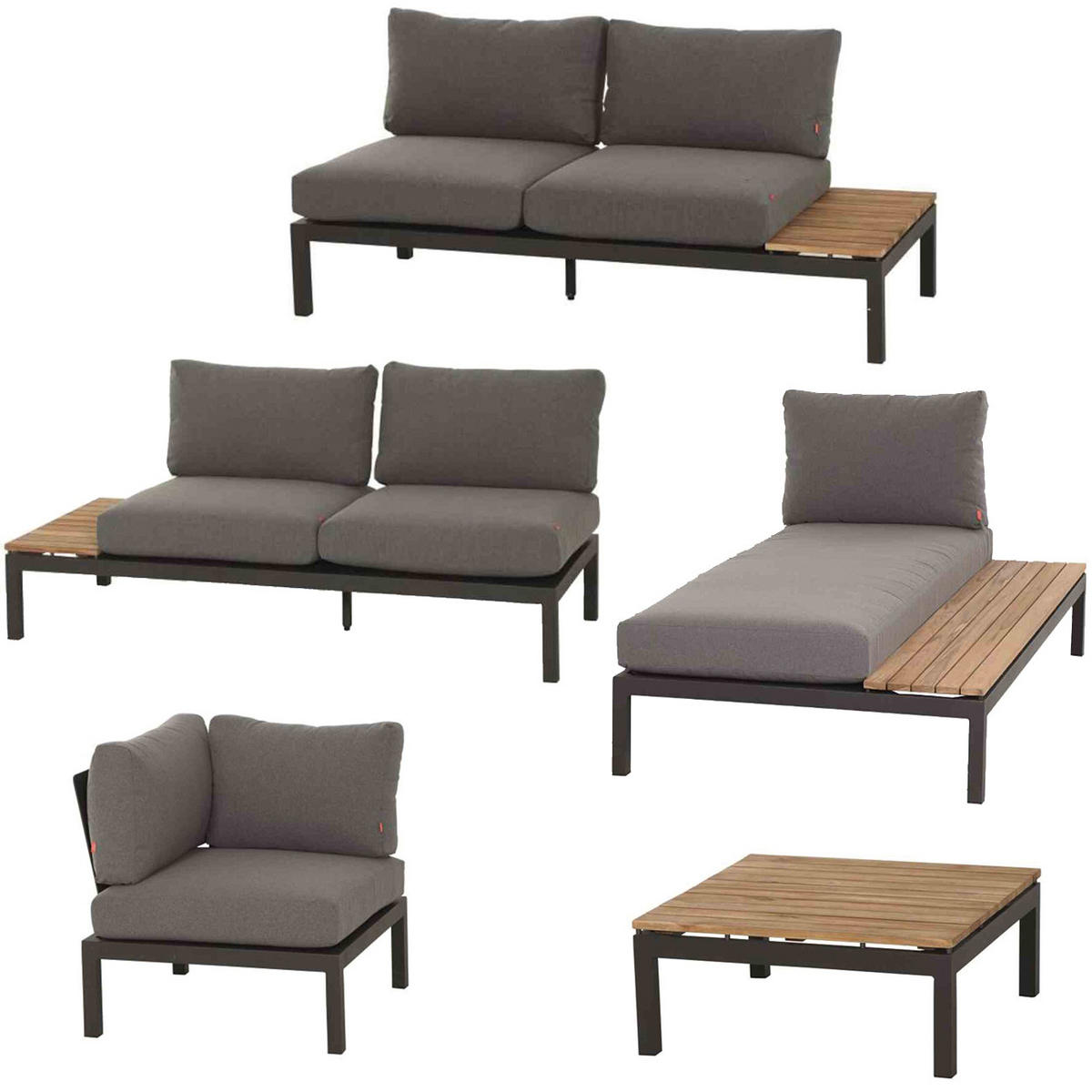 LOUNGEGARNITUR Teakholz massiv Aluminium  - Anthrazit/Grau, KONVENTIONELL, Holz/Textil (252/84/354cm) - Siena Garden