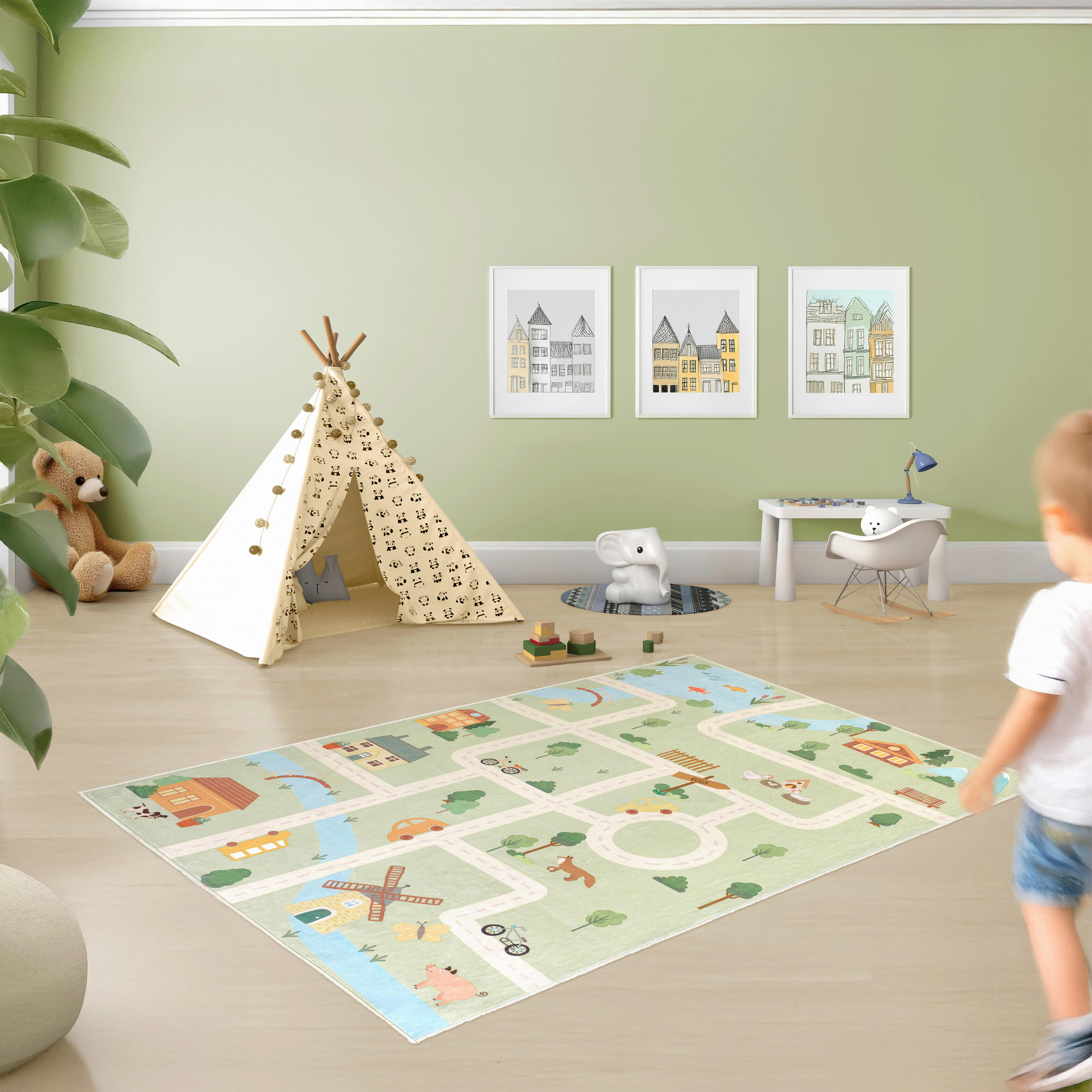 KINDERTEPPICH 120/180 cm LIVING ECOVIA  - Pastellblau/Salbeigrün, Trend, Kunststoff/Textil (120/180cm) - Lindorug