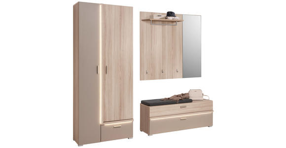 GARDEROBE 3-teilig in 198/194/38 cm - Eiche Bianco/Grau, Design, Glas/Holzwerkstoff (198/194/38cm) - Voleo