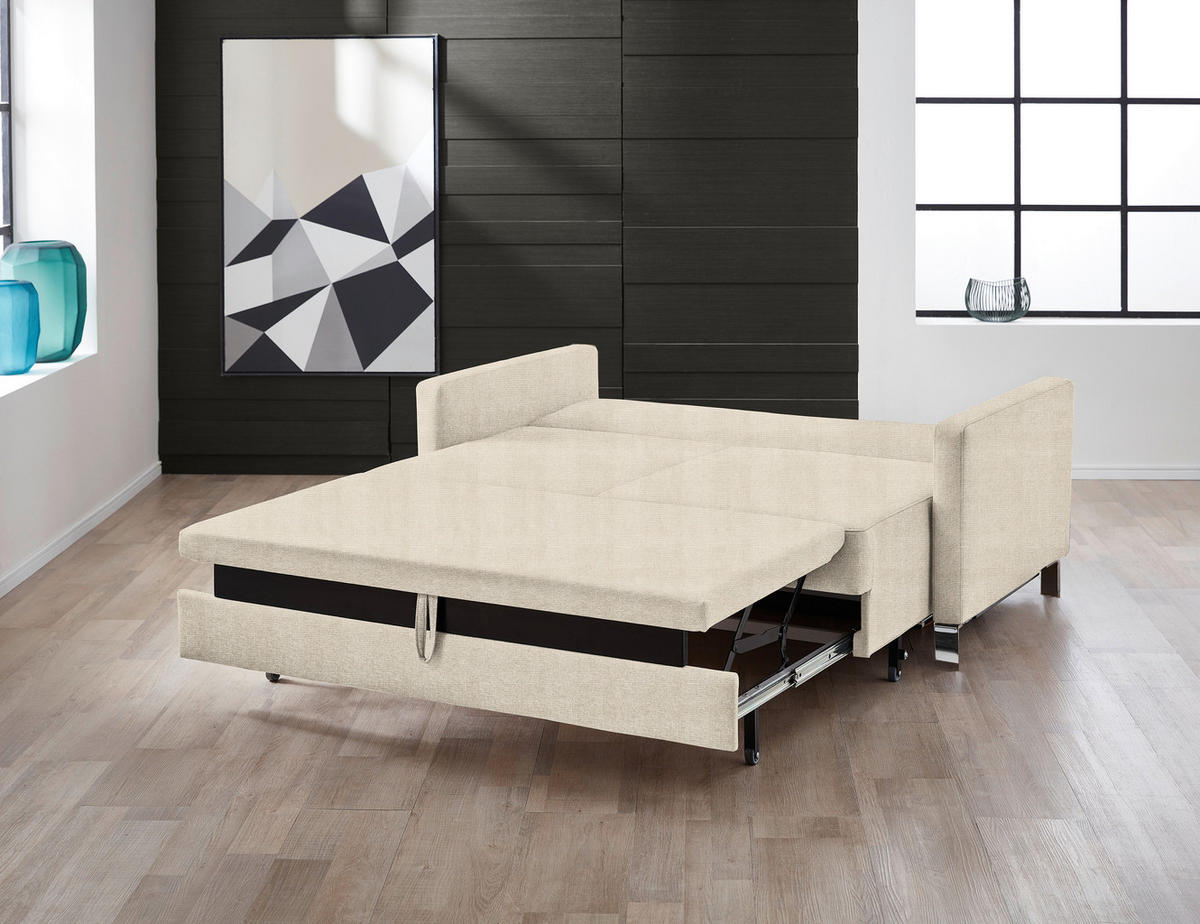 SCHLAFSOFA Flexa Feincord Beige  inkl. Rückenkissen, Bettkasten, Schlaffunktion, Rücken echt, Relaxfunktion, Stauraum  - Chromfarben/Beige, Design, Textil/Metall (140/90/95cm) - Bali