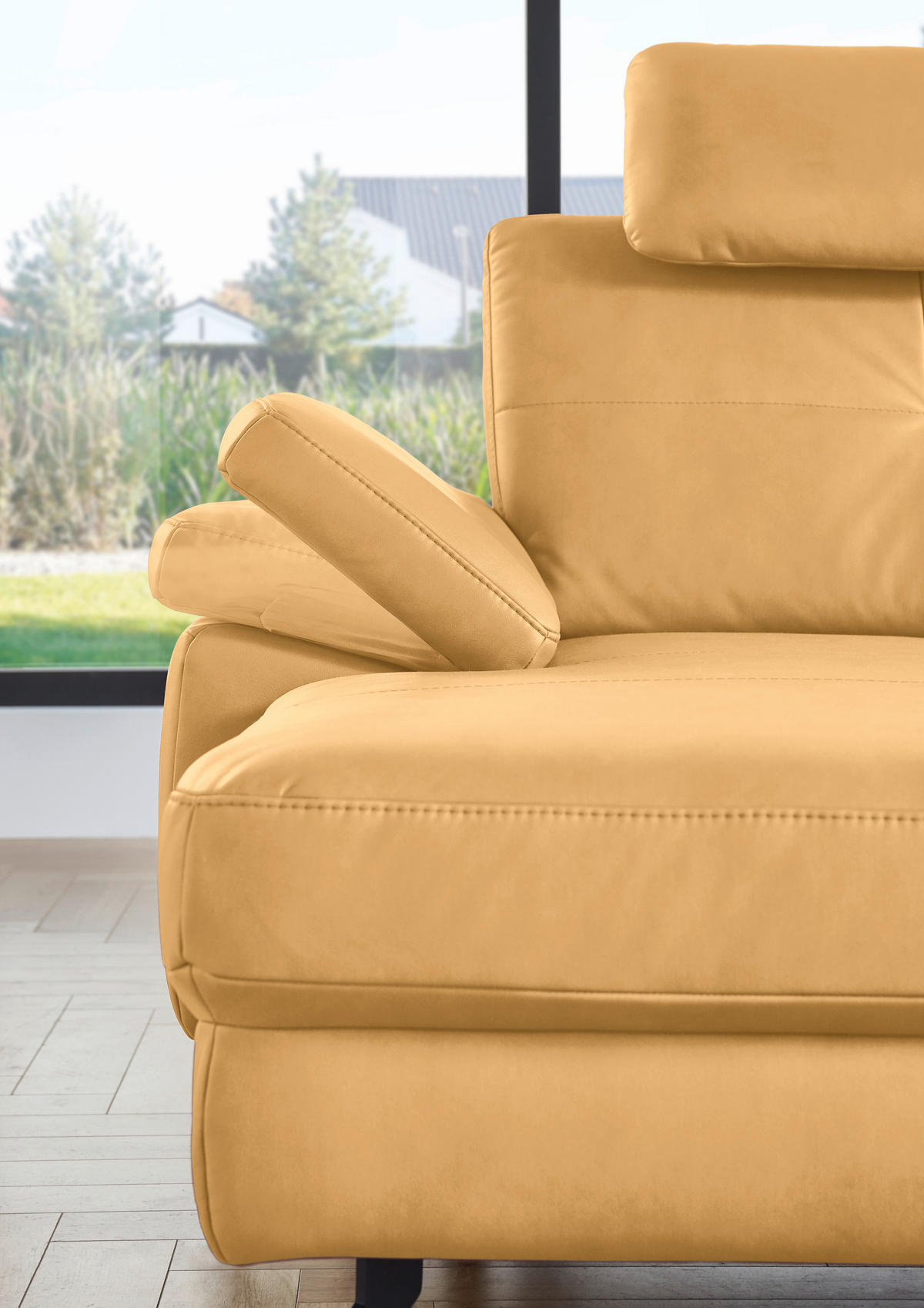 WOHNLANDSCHAFT in Lederlook, Mikrofaser Gelb  - Gelb/Schwarz, Design, Textil/Metall (345/220cm) - Beldomo System