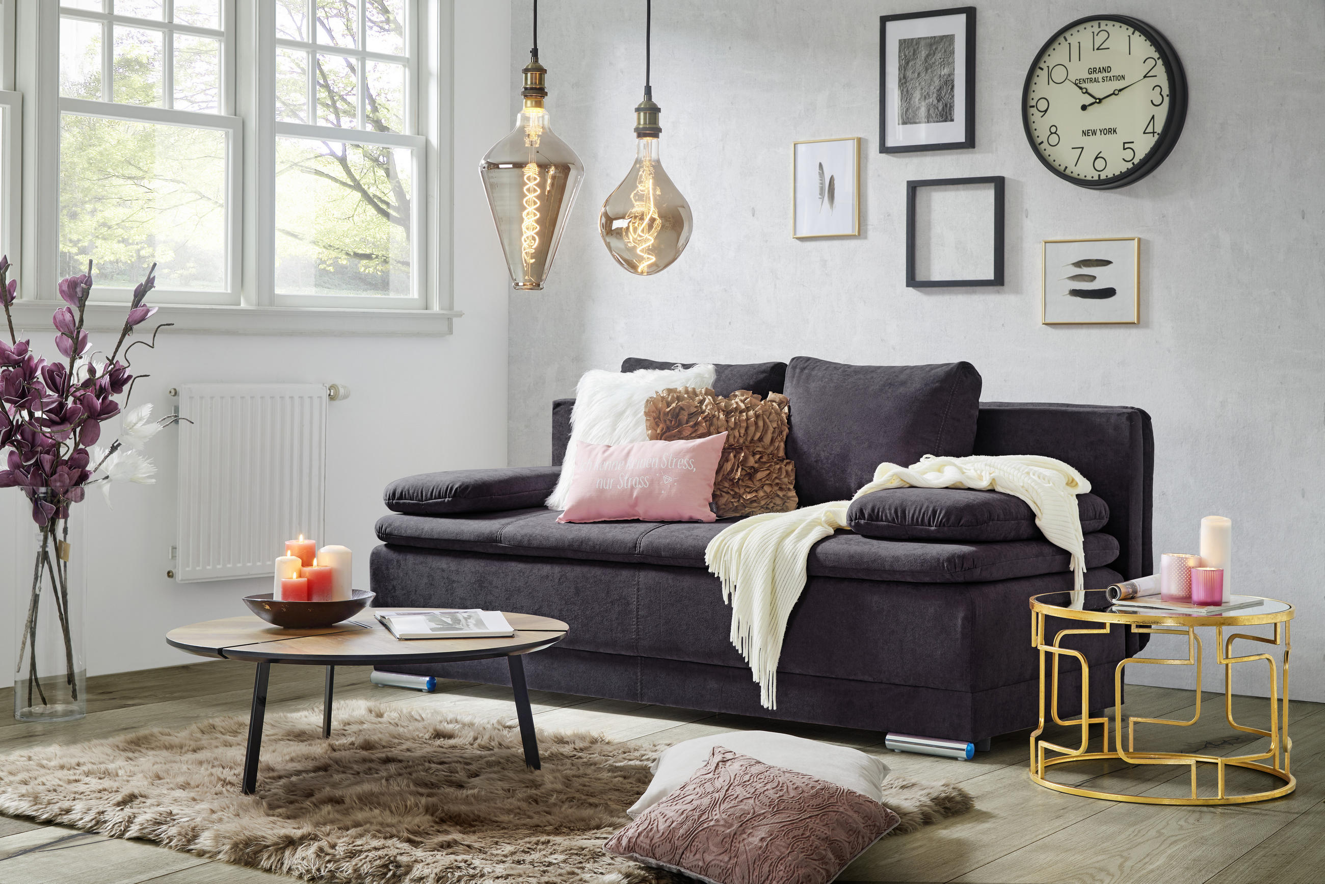 BÄDDSOFFA i mikrofiber antracit  - kromfärg/antracit, Design, textil/plast (200/100/97,5cm) - Carryhome