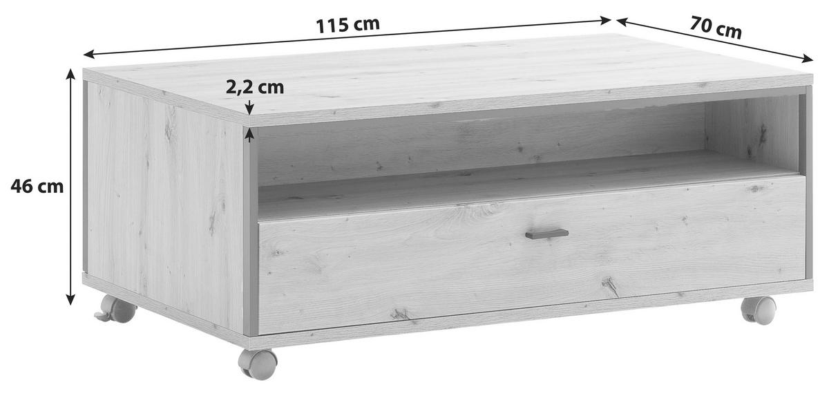 COUCHTISCH in Metall, Holzwerkstoff 115/46/70 cm  - Eichefarben/Anthrazit, Design, Holzwerkstoff/Kunststoff (115/46/70cm) - MID.YOU