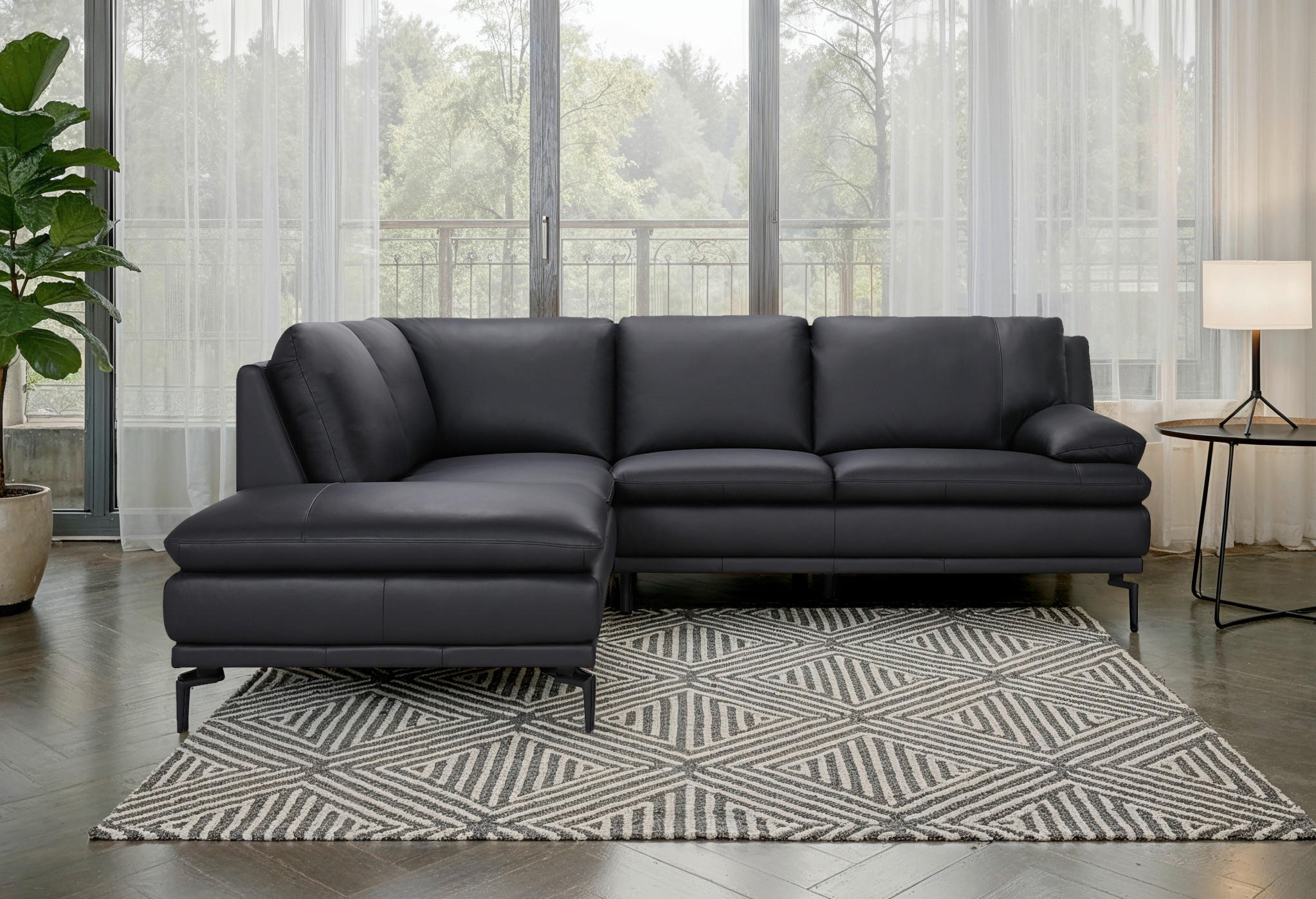 ECKSOFA Schwarz Echtleder  - Schwarz, Design, Leder (221/248cm) - MID.YOU