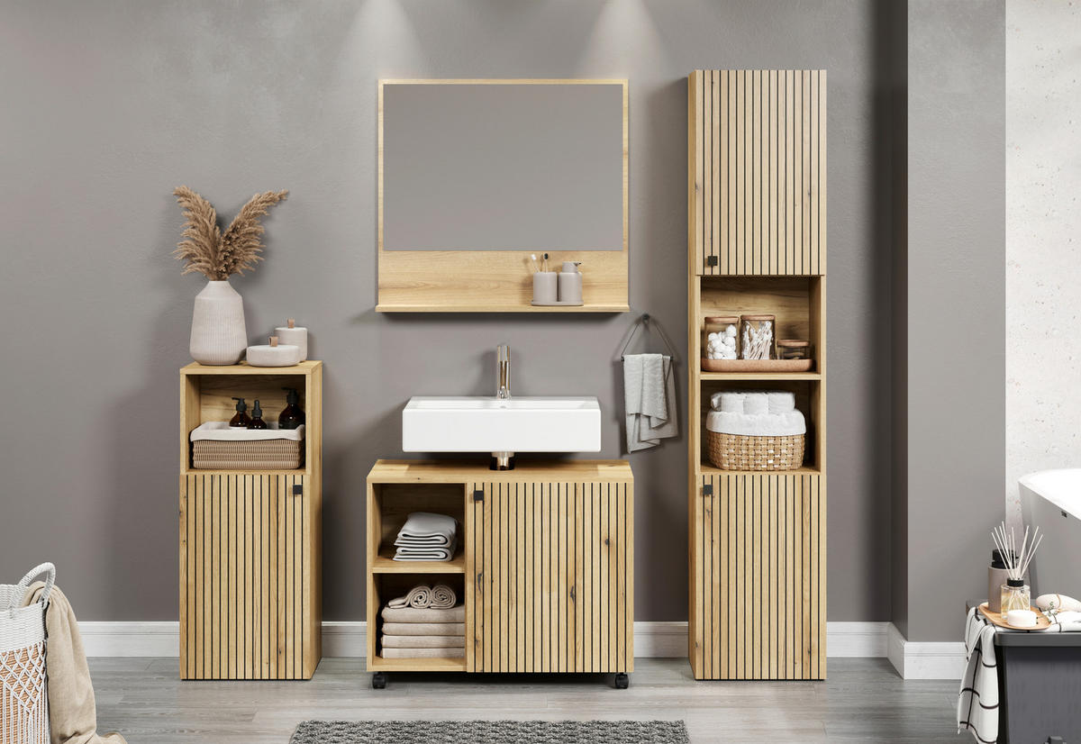 BADEZIMMER 4-teilig  in  - Eichefarben/Schwarz, Trend, Holzwerkstoff/Kunststoff (180/186/42cm) - MID.YOU