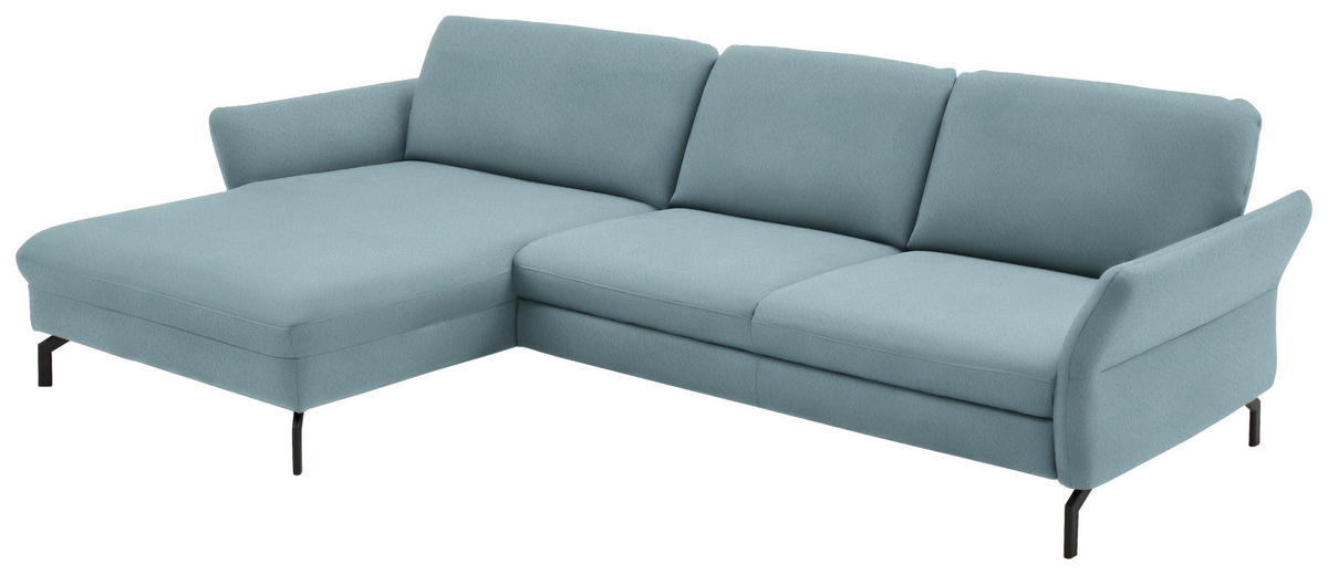 ECKSOFA in Velours Hellblau  - Schwarz/Hellblau, Design, Textil/Metall (179/306cm) - Beldomo System