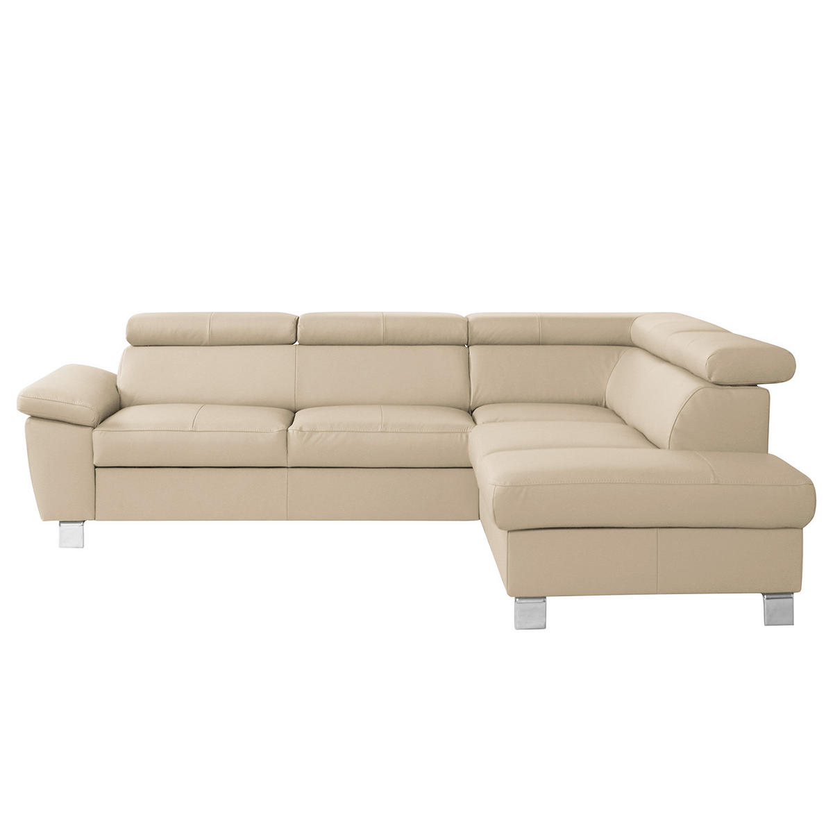 ECKSOFA Beige Echtleder Lederlook  - Chromfarben/Beige, Design, Leder/Textil (248/208cm) - Livetastic