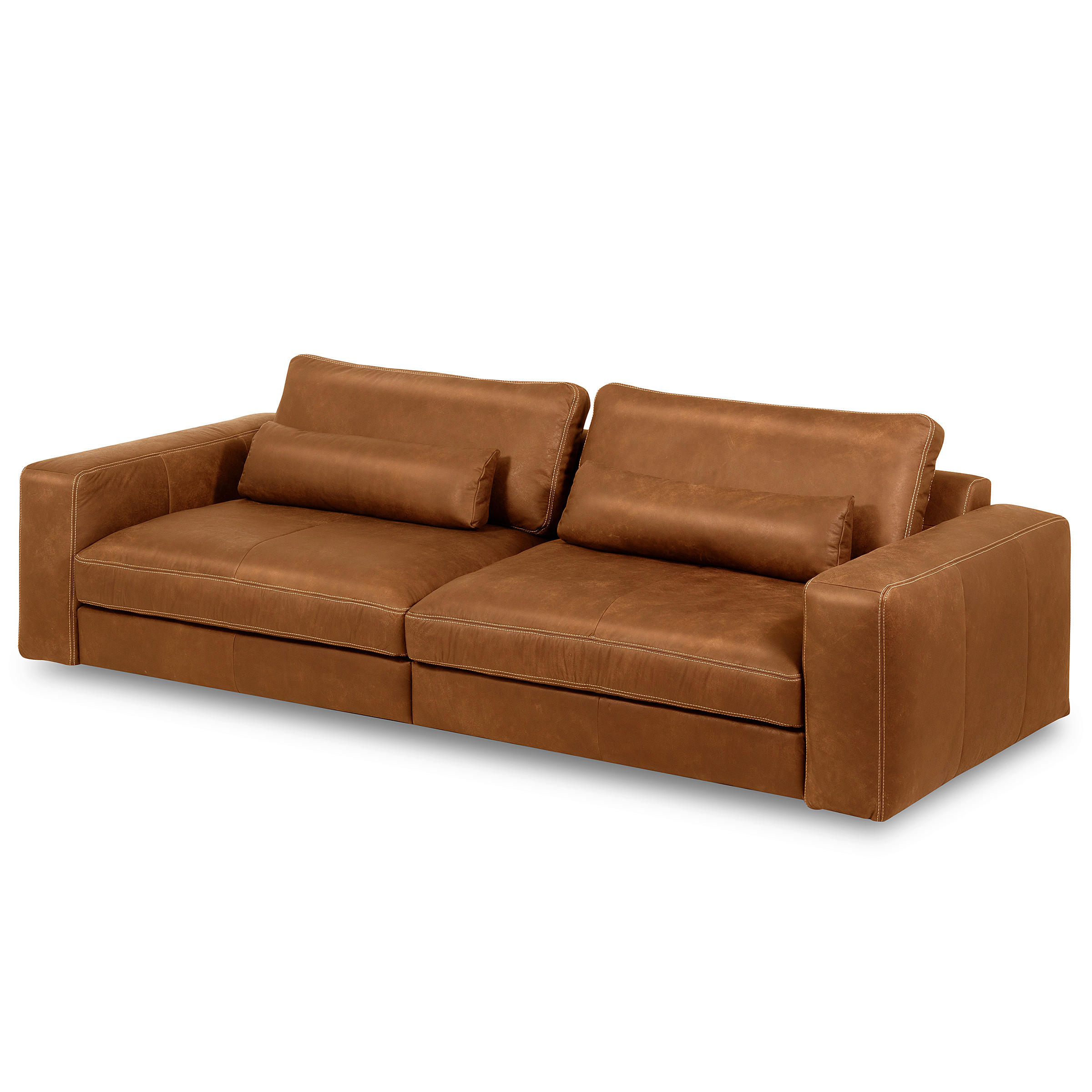 3-SITZER-SOFA Echtleder Cognac  - Cognac/Beige, Design, Leder/Kunststoff (300/85/123cm) - Livetastic