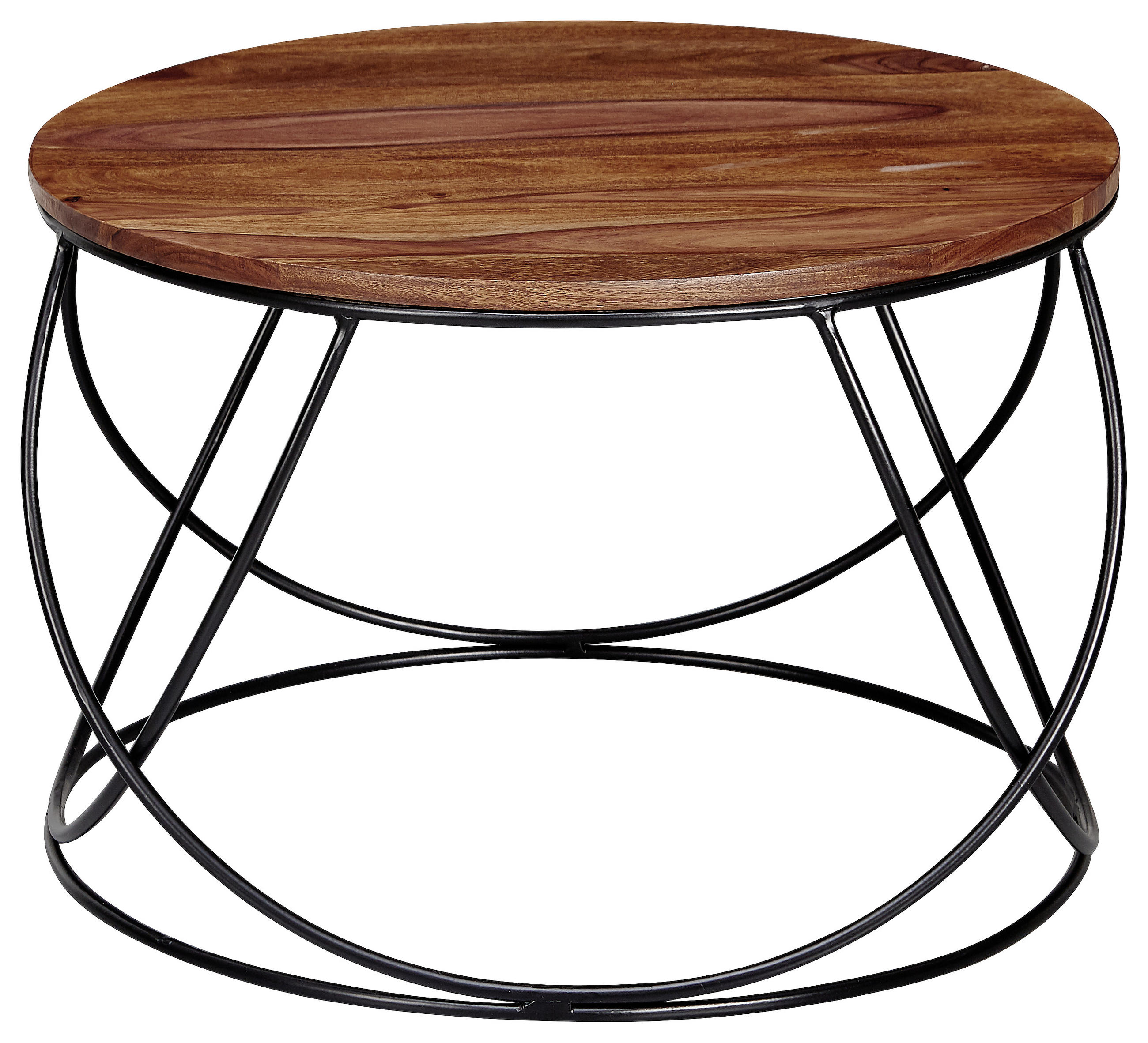 COUCHTISCH Sheesham massiv rund Sheeshamfarben 60/60/40 cm  - Sheeshamfarben/Schwarz, KONVENTIONELL, Holz/Metall (60/60/40cm) - MID.YOU