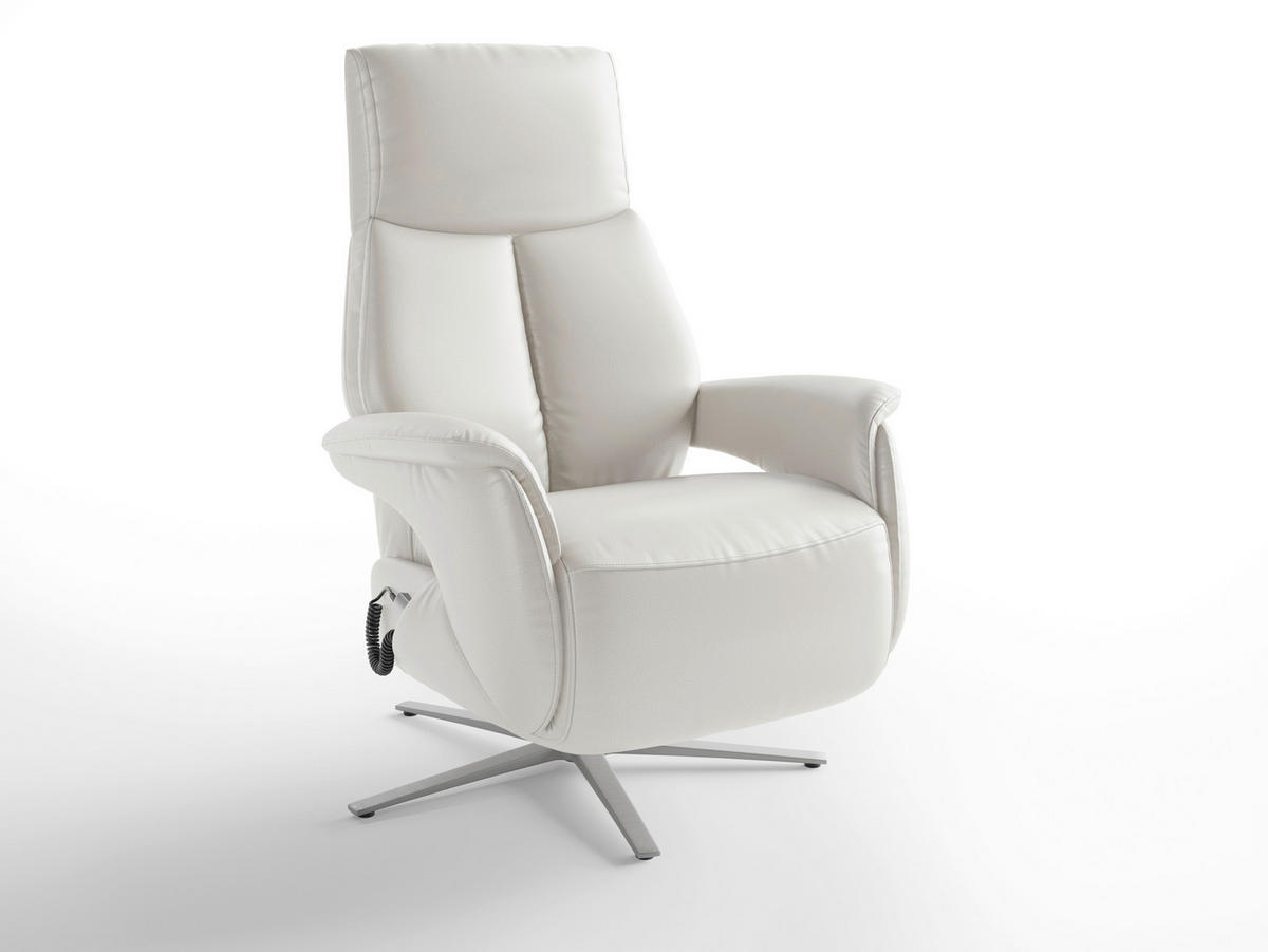 RELAXSESSEL TV LAZY E XS1 Echtleder Kopfteilverstellung, Rücken echt    - Silberfarben/Weiß, Basics, Leder/Metall (75/110/85cm) - Sit & More