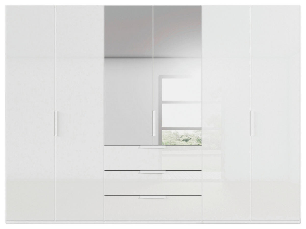 DREHTÜRENSCHRANK 301/235/61 cm,  in Weiß, 6-türig  - Weiß, Basics, Glas/Holzwerkstoff (301/235/61cm) - Novel
