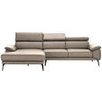 ECKSOFA Creme Echtleder  - Creme/Schwarz, Design, Leder/Metall (187/295cm) - Novel