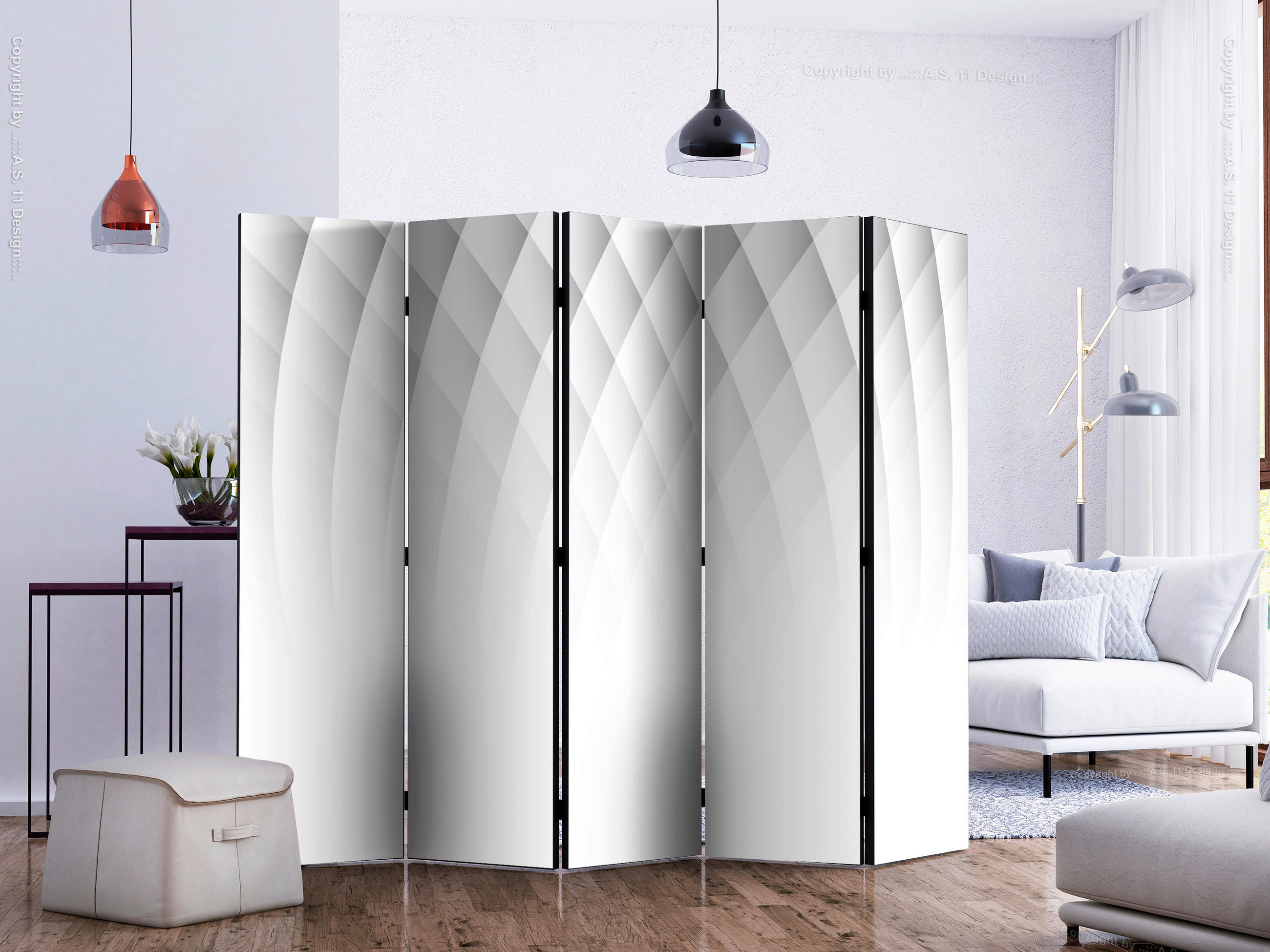 SKÄRMVÄGG  i trä, textil  vit, ljusgrå  - vit/ljusgrå, Basics, trä/textil (225/172/3cm) - artgeist