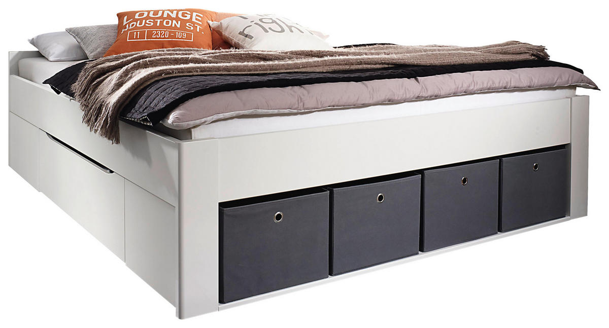 SÄNG MED FÖRVARING 180/200 cm  i vit   - vit/grå, Modern, trämaterial/textil (180/200cm) - Rauch Möbel