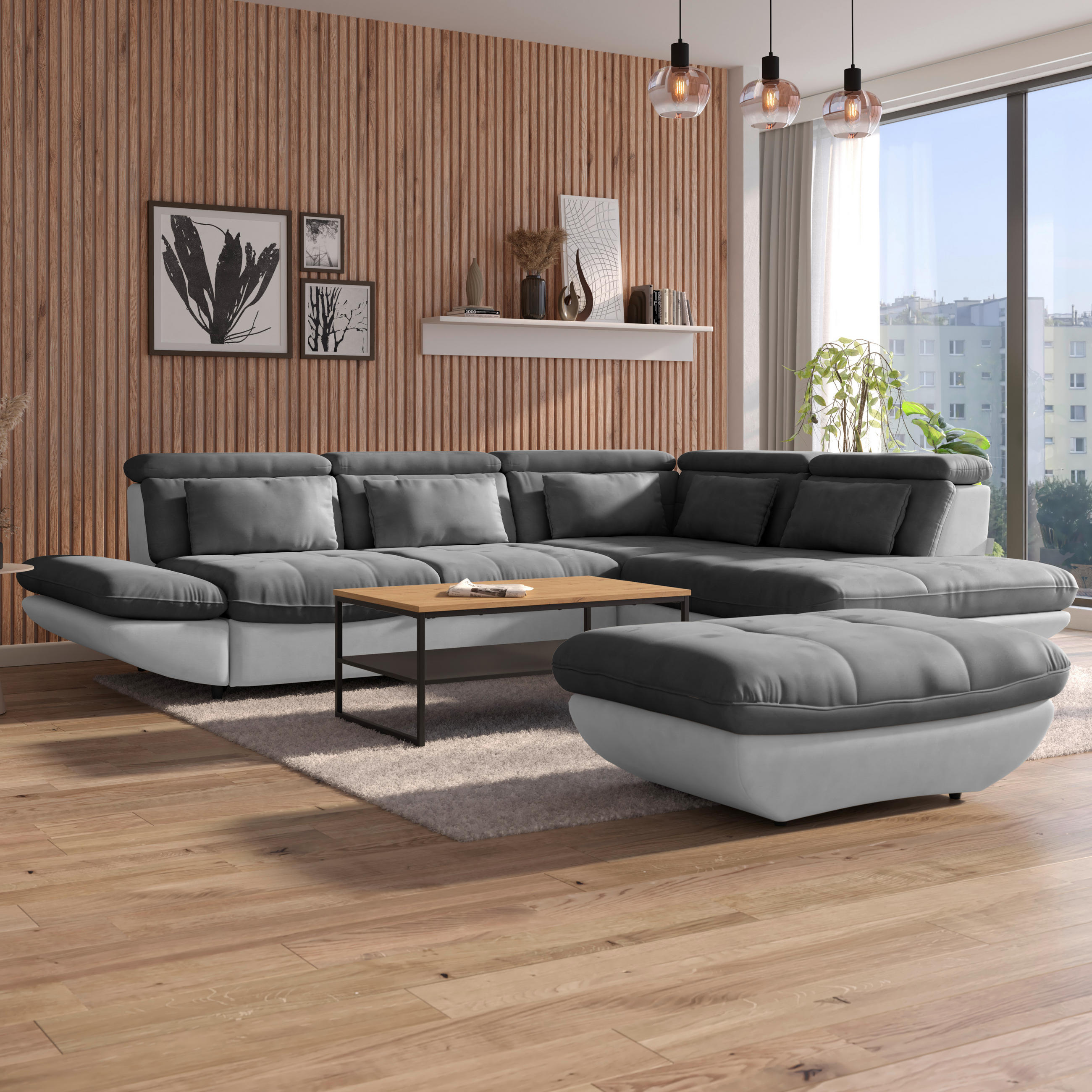 HOCKER Webstoff Hellgrau, Dunkelgrau  - Dunkelgrau/Hellgrau, MODERN, Kunststoff/Textil (107/75cm) - MID.YOU