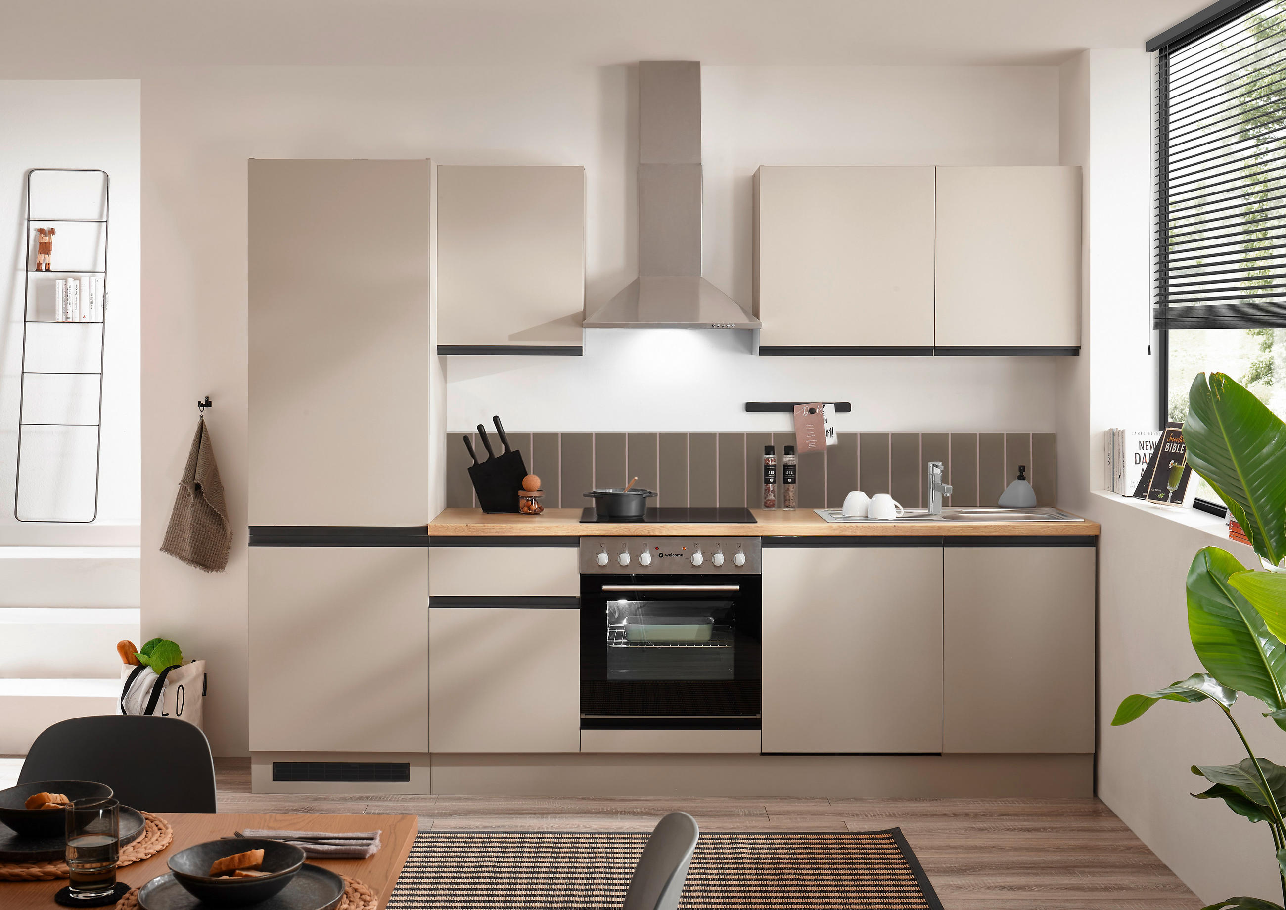 KÜCHENBLOCK 280 cm   in Seidengrau  - Eichefarben/Seidengrau, Trend, Holzwerkstoff/Metall (280cm) - P & B