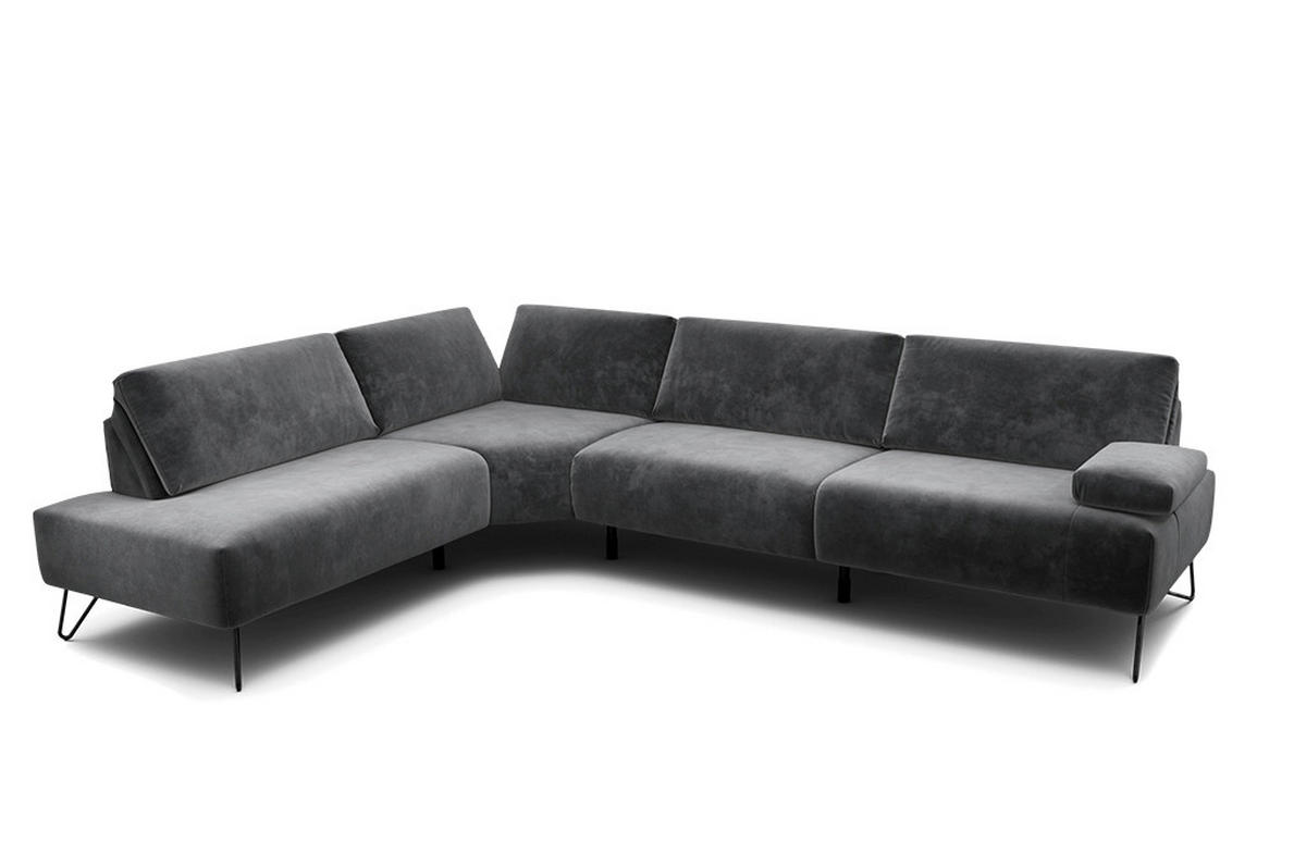 ECKSOFA Cosy Anthrazit Samt  - Anthrazit/Schwarz, Design, Textil/Metall (213/288-303cm) - SENSOO