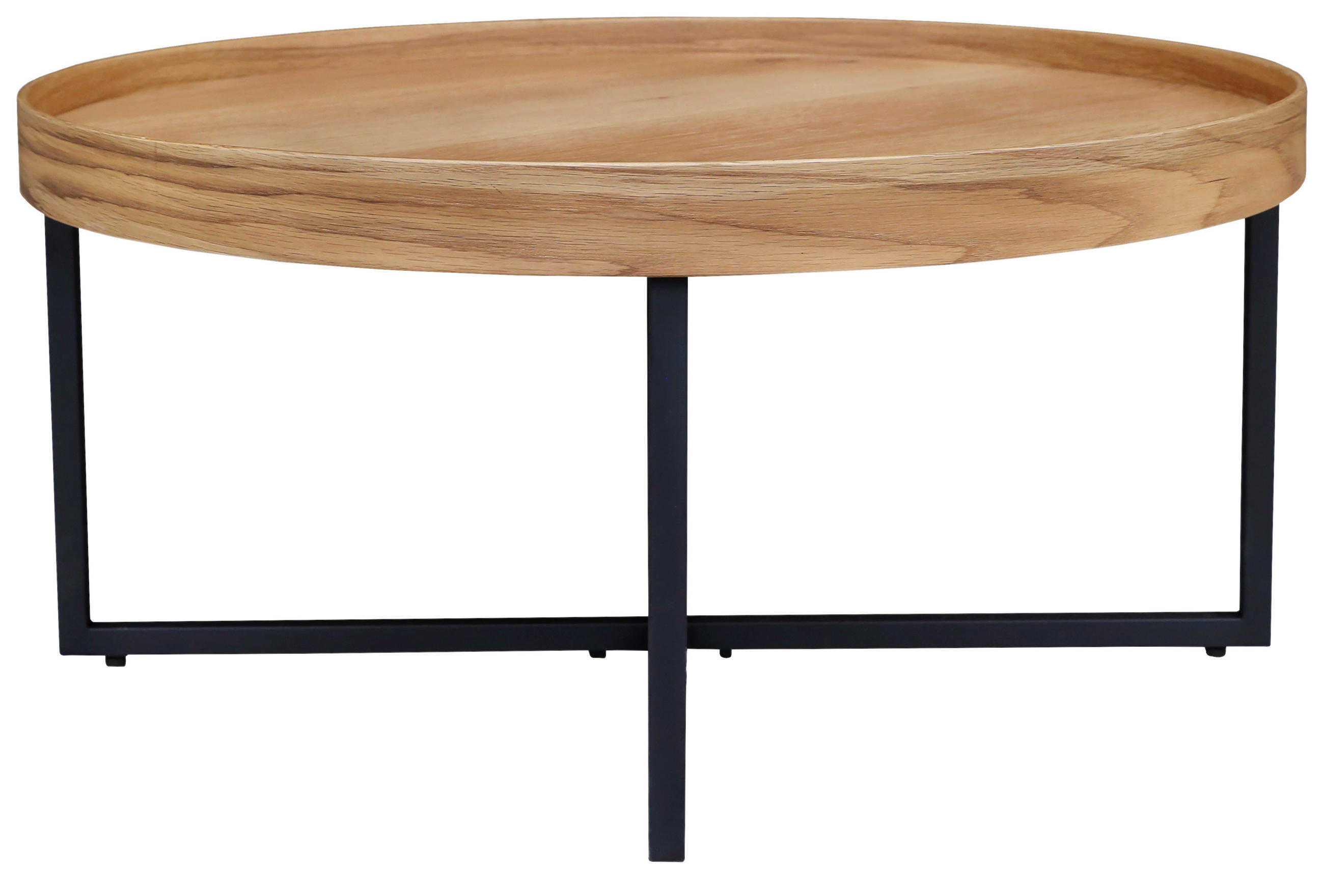COUCHTISCH Eiche 80/80/38 cm rund Naturfarben, Schwarz  - Schwarz/Naturfarben, Design, Holz/Metall (80/80/38cm) - Hom`in