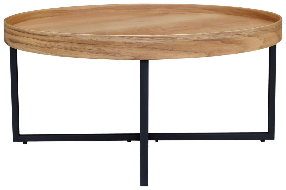 COUCHTISCH Eiche 80/80/38 cm rund Naturfarben, Schwarz  - Schwarz/Naturfarben, Design, Holz/Metall (80/80/38cm) - Hom`in