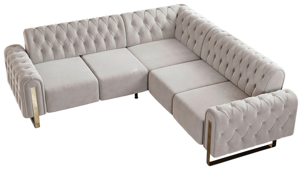 ECKSOFA  in Velours Beige  264/264 cm  - Beige/Goldfarben, KONVENTIONELL, Textil/Metall (264/264cm) - Carryhome