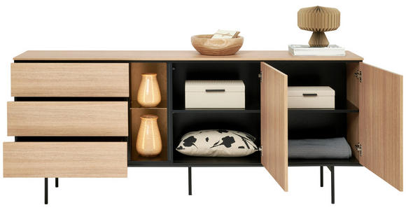 SIDEBOARD in 197/83/41 cm - Eichefarben/Schwarz, Basics, Glas/Holzwerkstoff (197/83/41cm) - Hom`in