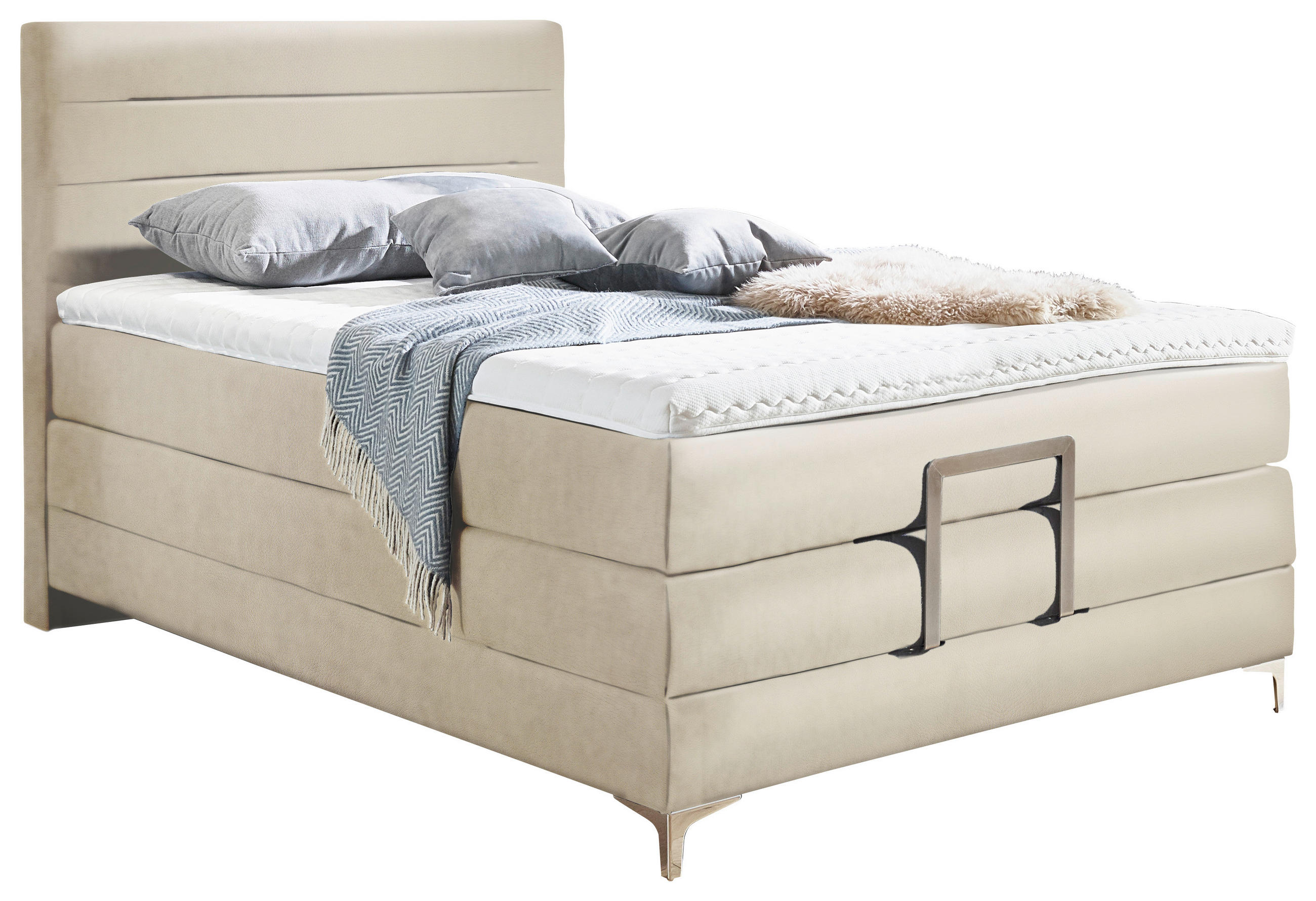BOXSPRINGBETT 120/200 cm in Sandfarben - Sandfarben/Silberfarben, KONVENTIONELL, Holz/Textil (120/200cm) - Voleo