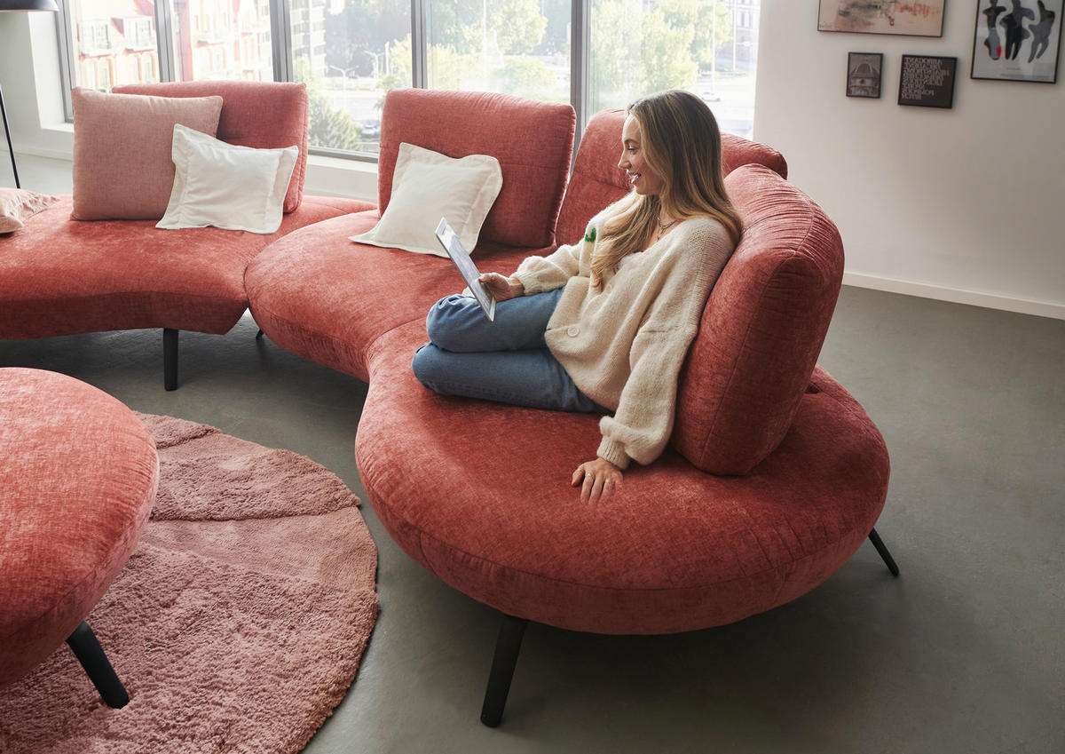 BIGSOFA Flachgewebe Rot  - Rot/Schwarz, Design, Textil/Metall (456/93/138cm) - Moderano