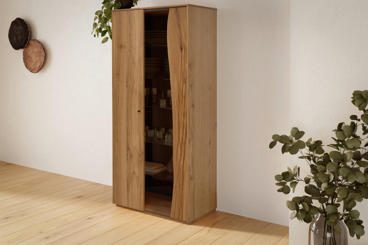 VITRINE furniert Wildeiche Grau, Wildeiche  - Wildeiche/Schwarz, Modern, Glas/Holz (82,7/184,3/43,8cm) - Moderano