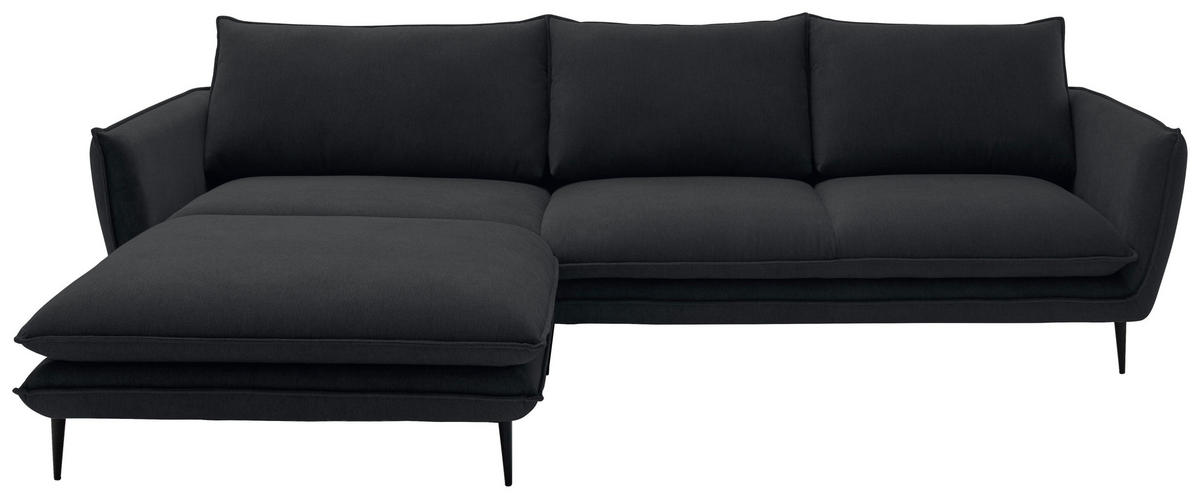 ECKSOFA Schwarz Webstoff  - Schwarz, KONVENTIONELL, Textil/Metall (196/304cm) - Hom`in