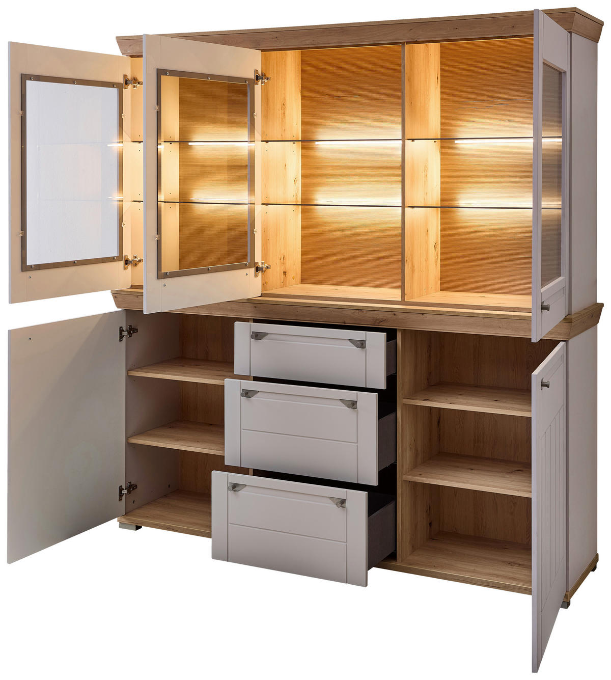 BUFFET 200/208/47 cm  in Kaschmir, Eiche Artisan  - Kaschmir/Eiche Artisan, ROMANTIK / LANDHAUS, Glas/Holzwerkstoff (200/208/47cm) - Landscape