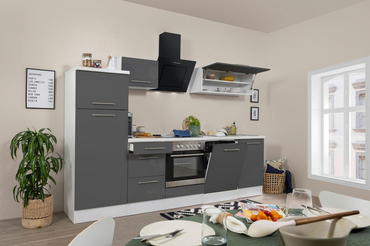 MODULKÖK 280 cm   i grå, vit  - vit/aluminiumfärg, Klassisk, metall/trämaterial (280cm) - Respekta