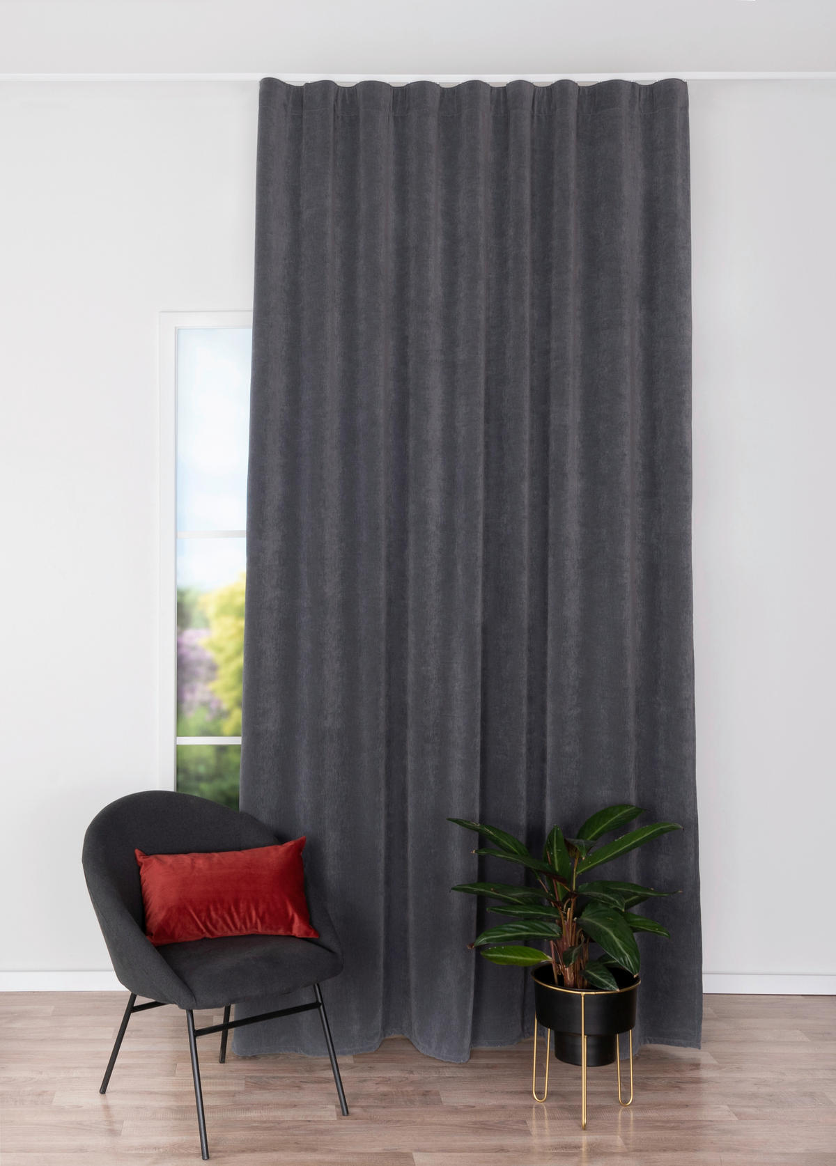 Draperie Confecționată black-out (nu permite trecerea luminii)  - gri, Basics, textil (24/31/4cm)