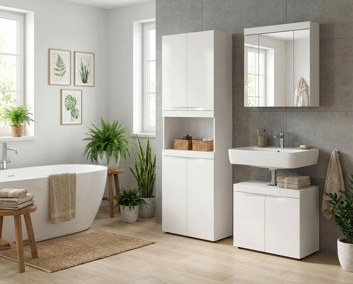 BADEZIMMER 3-teilig  in 135 cm  - Schwarz/Weiß, Trend, Glas/Holzwerkstoff (135cm) - MID.YOU