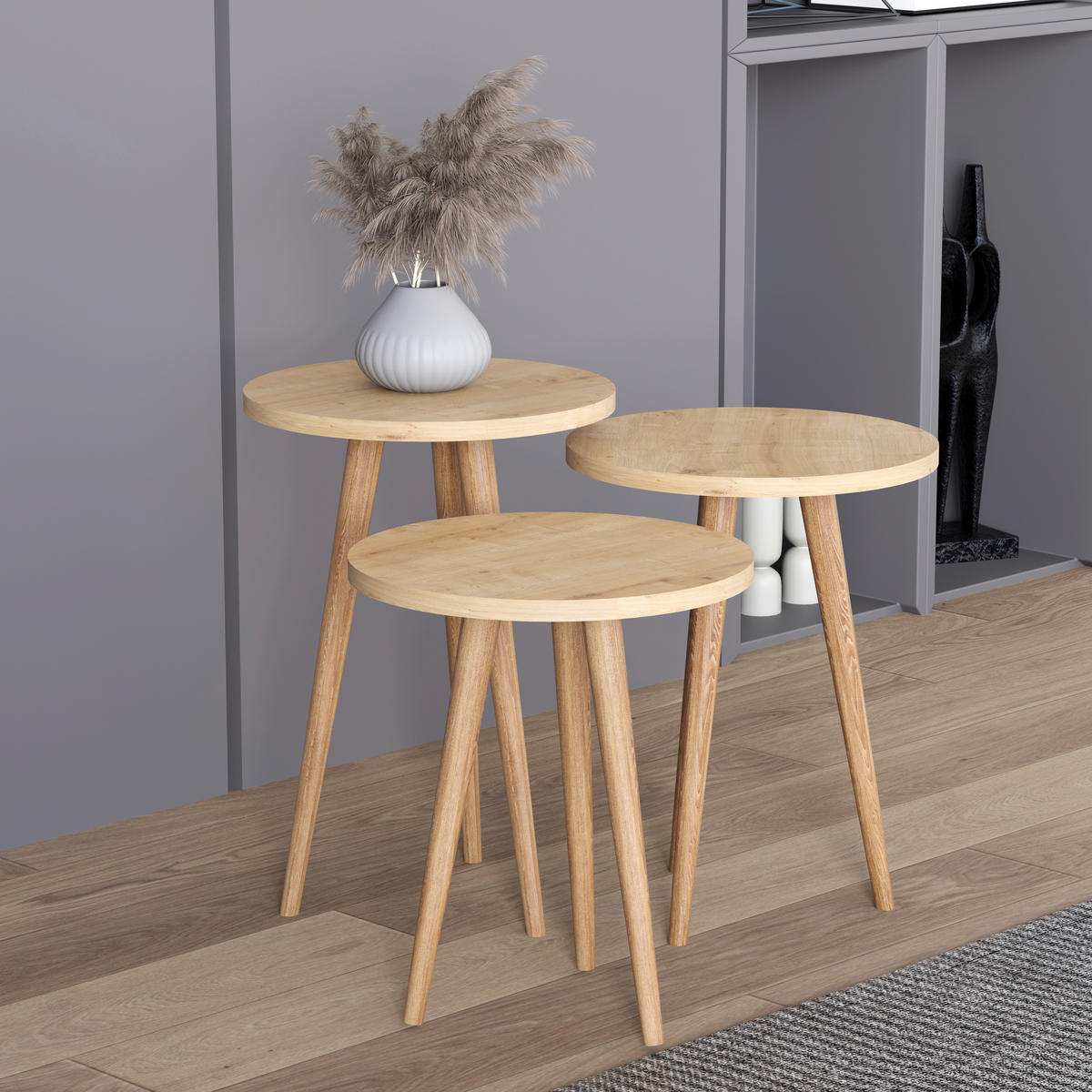 BEISTELLTISCHSET in Holzwerkstoff 34/34/42-47-52 cm  - Honigeiche, Design, Holzwerkstoff (34/34/42-47-52cm) - MID.YOU