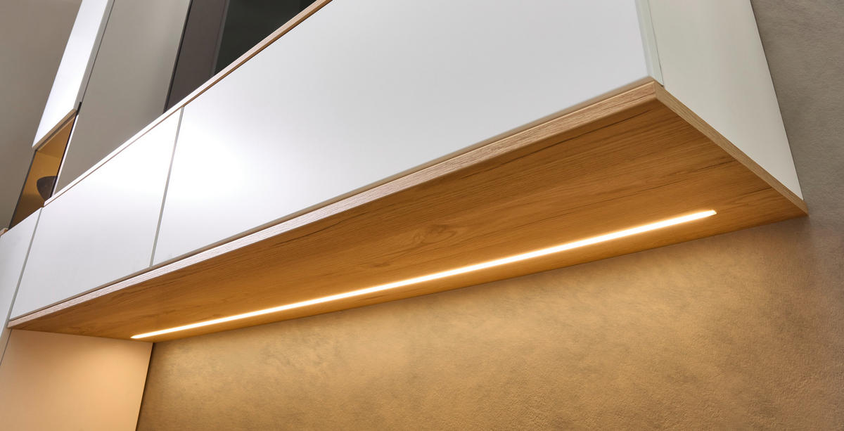 WOHNWAND  in Weiß, Eichefarben  285/215/40 cm  - Eichefarben/Schwarz, KONVENTIONELL, Glas/Holzwerkstoff (285/215/40cm) - Venda