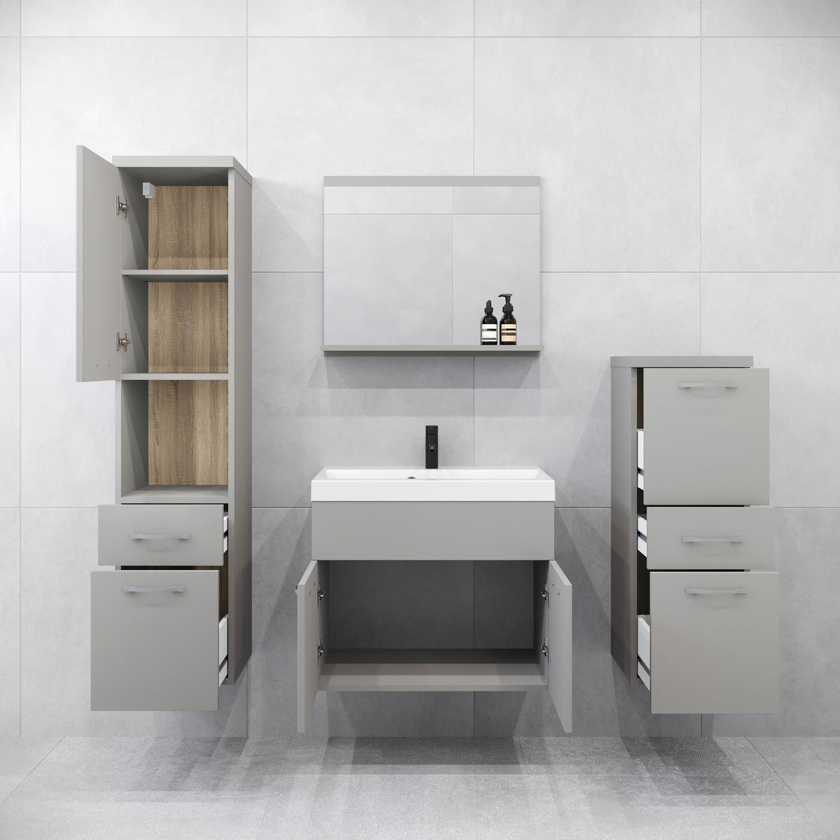 Badezimmer AlbaPallad 5-teilig 5-teilig  in  - Hellgrau/Weiß, LIFESTYLE, Keramik/Holzwerkstoff (120/132,8/30,2cm) - P & B