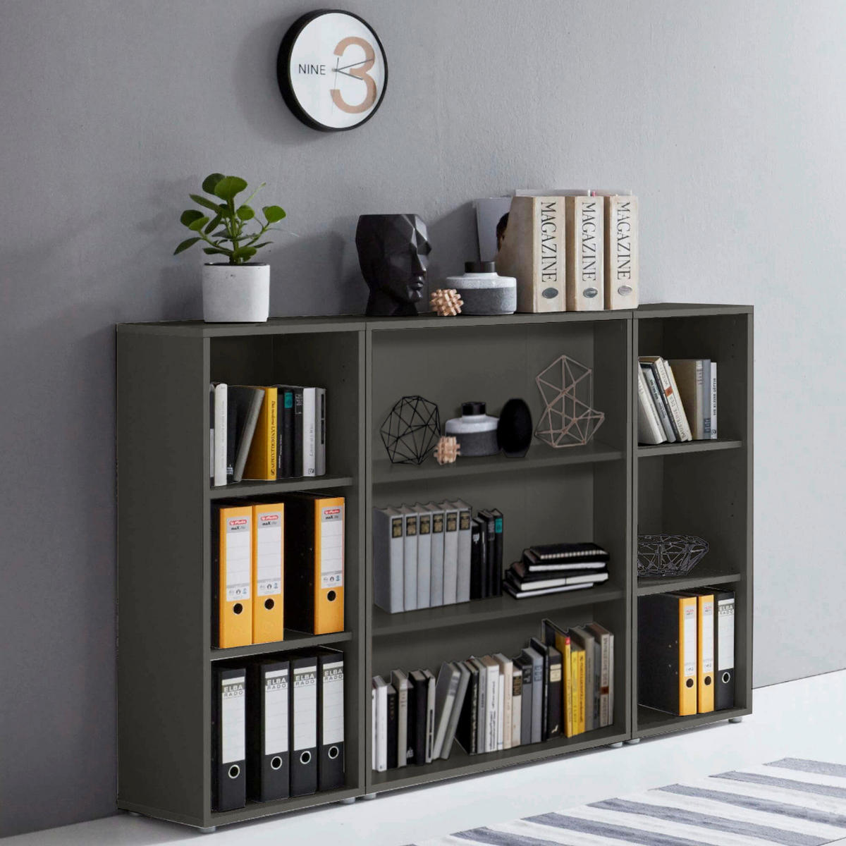 SADA REGÁLŮ, antracitová, 172,6/113,6/33 cm - antracitová, Lifestyle, kompozitní dřevo (172,6/113,6/33cm) - MID.YOU