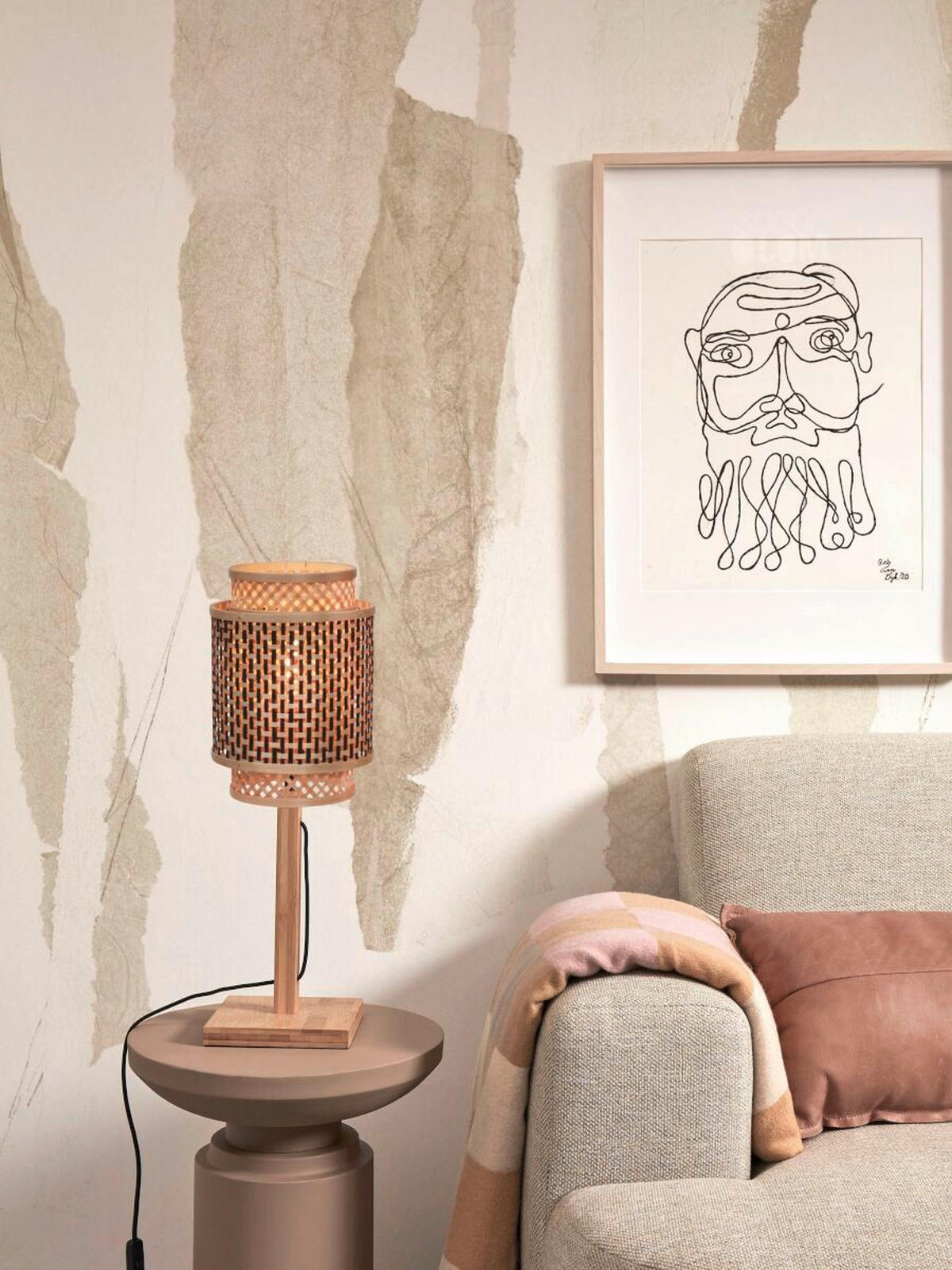 TISCHLEUCHTE GOOD&MOJO  22/40 cm  - Schwarz/Naturfarben, Trend, Holz (22/40cm) - Good & Mojo