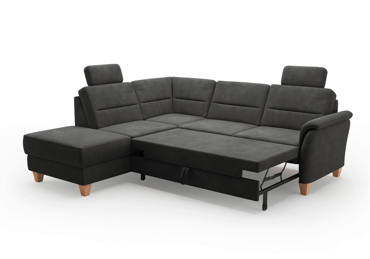 ECKSOFA in Flachgewebe Schwarz  212/236 cm  - Eichefarben/Schwarz, KONVENTIONELL, Holz/Textil (212/236cm) - Sit & More