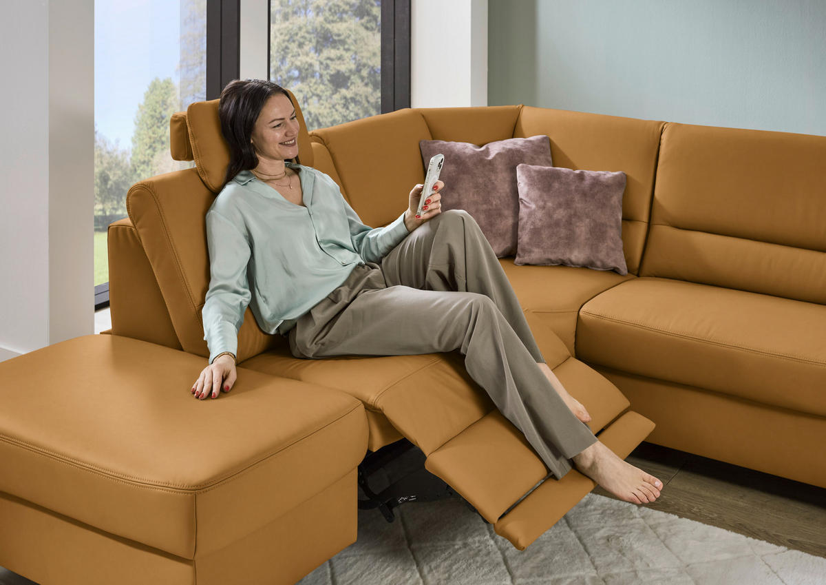 ECKSOFA  in Echtleder Senfgelb  249/290 cm  - Senfgelb/Schwarz, KONVENTIONELL, Leder/Metall (249/290cm) - Beldomo Premium