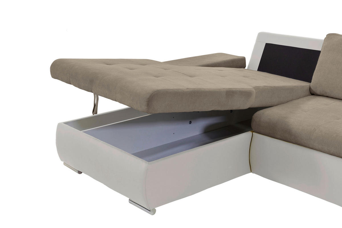 ECKSOFA in Flachgewebe Weiß, Hellbraun  175/271 cm  - Hellbraun/Weiß, Design, Kunststoff/Textil (175/271cm) - Xora