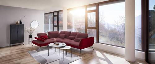ECKSOFA in Flachgewebe Rot  250/310 cm  - Rot/Schwarz, Design, Textil/Metall (250/310cm) - Moderano