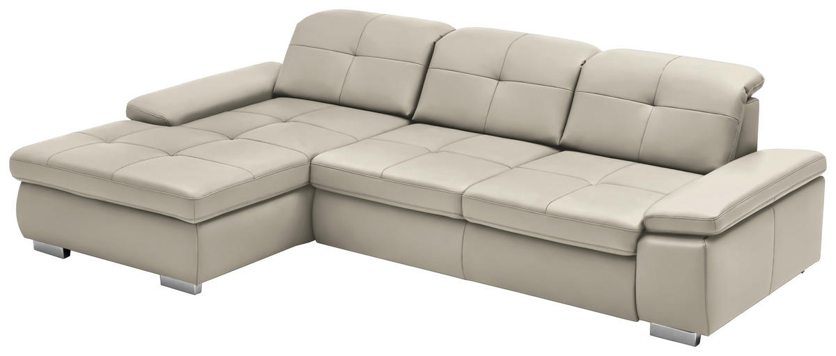 ECKSOFA in Echtleder Beige  - Beige/Alufarben, Design, Leder/Metall (195/309cm) - Beldomo Premium