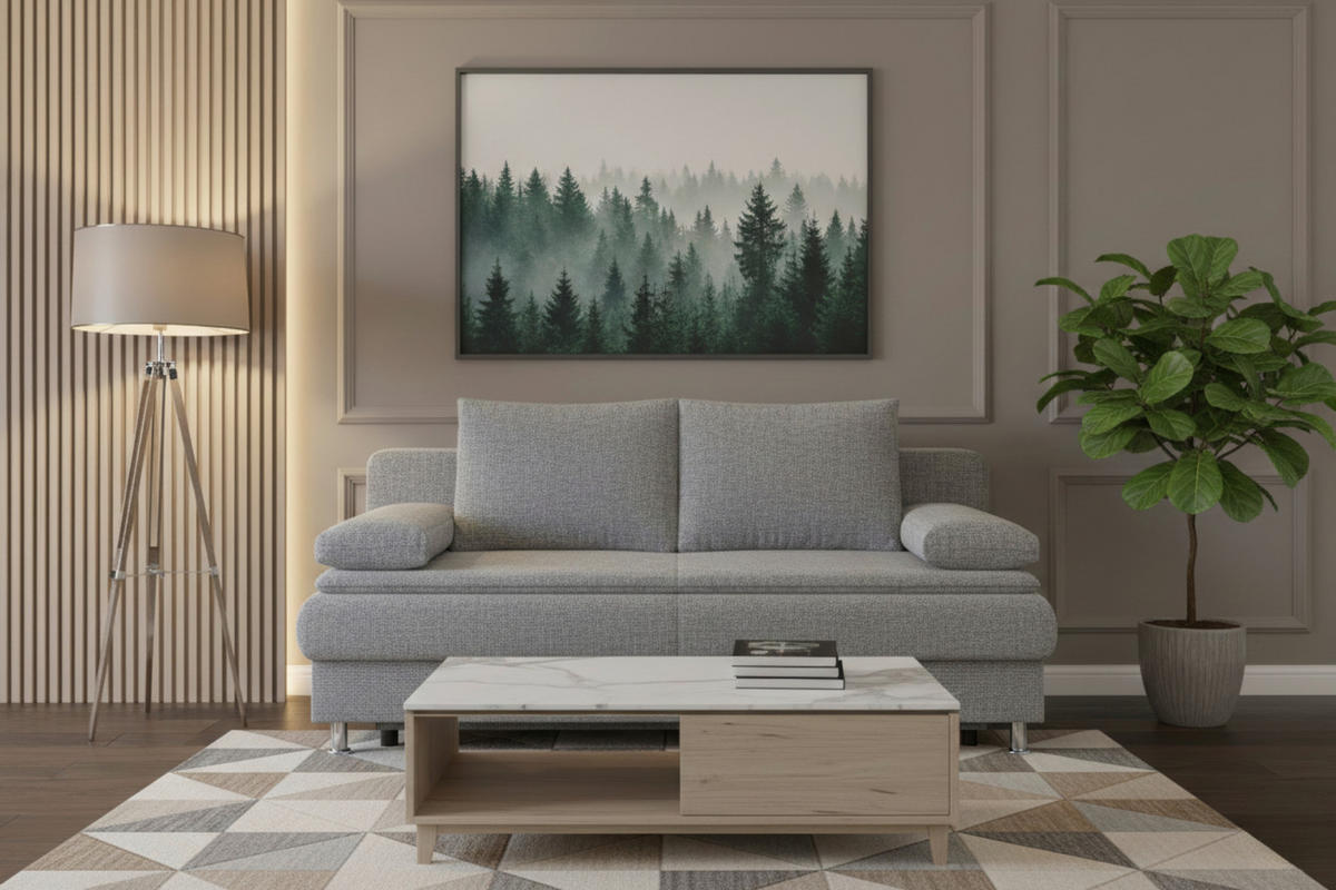 SCHLAFSOFA  mit Schlafen auf Sitzhöhe Webstoff Taupe  - Taupe/Chromfarben, Design, Kunststoff/Textil (200/92/90cm) - P & B